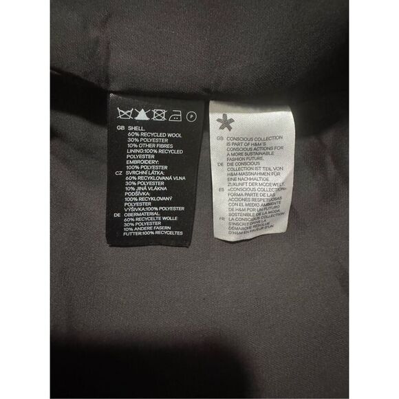 H&M Conscious collection long black Embroidered recycled wool blend button front - Picture 5 of 13